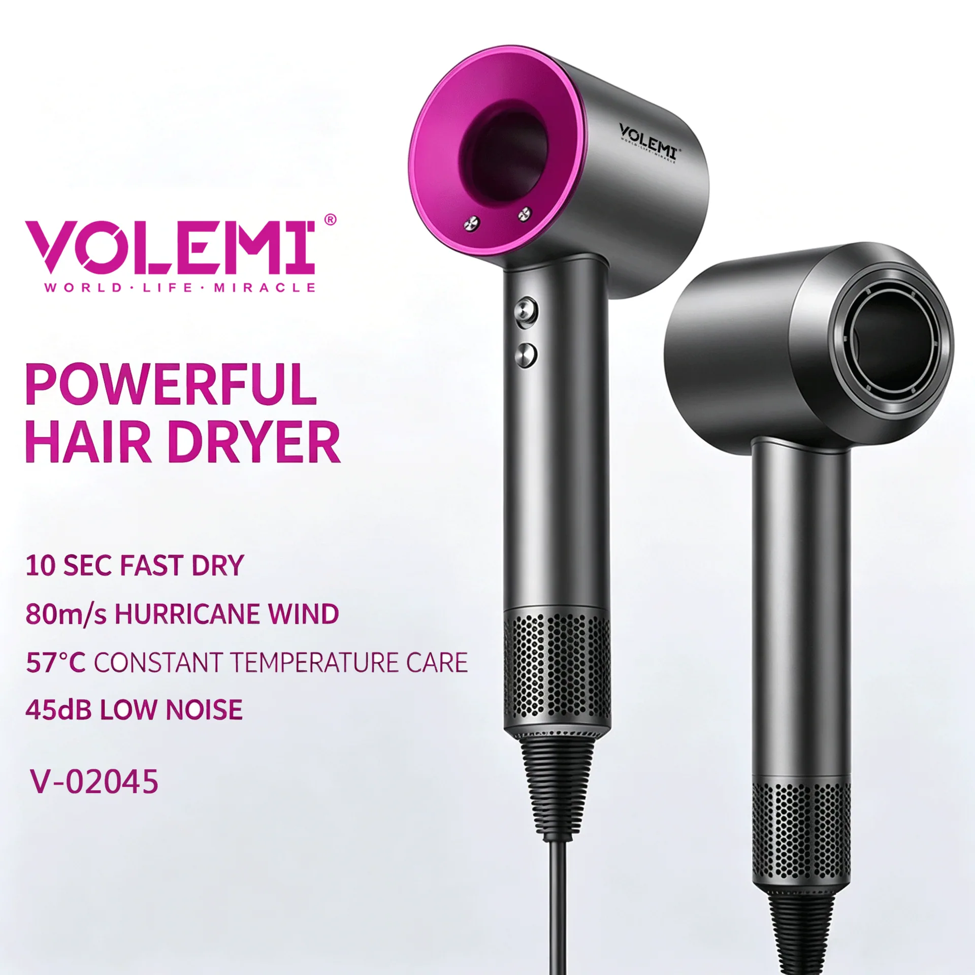 VOLEMI High-Speed Negative Ion Hair Dryer Purple Ring V-02045