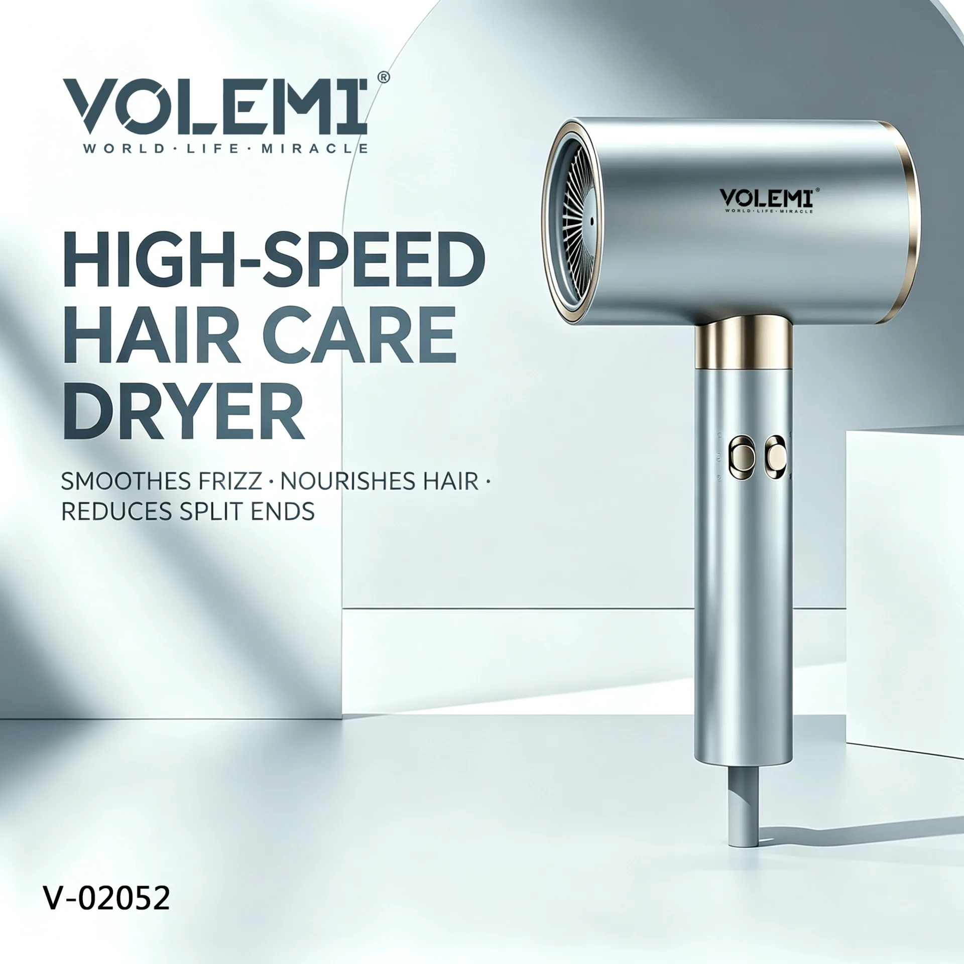 VOLEMI Yüksek Hızlı Saç Bakım Fön Makinesi Gümüş Kaplama V-02052