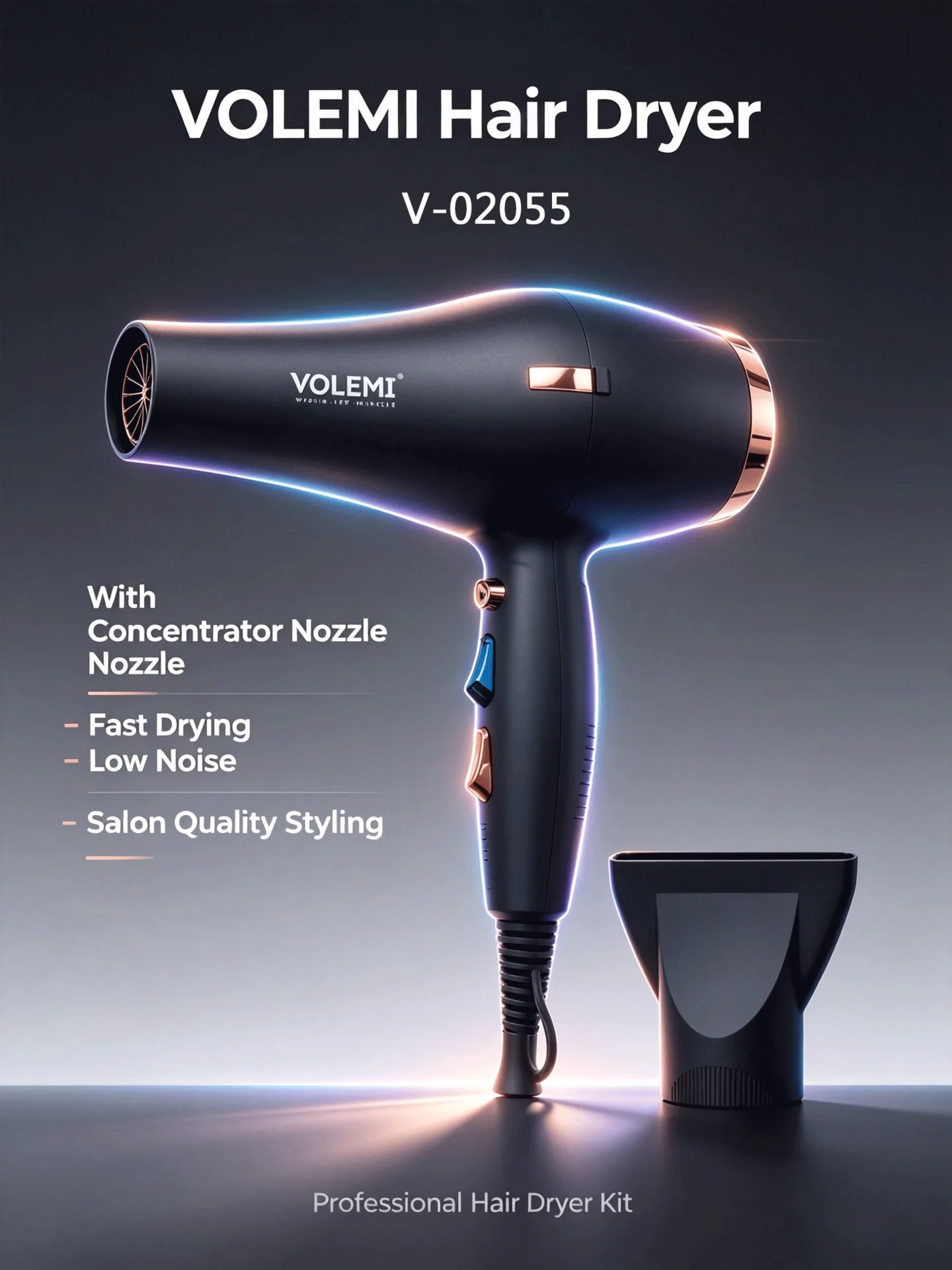 VOLEMI Professional Negative Ion Hair Dryer Set Black V-02055