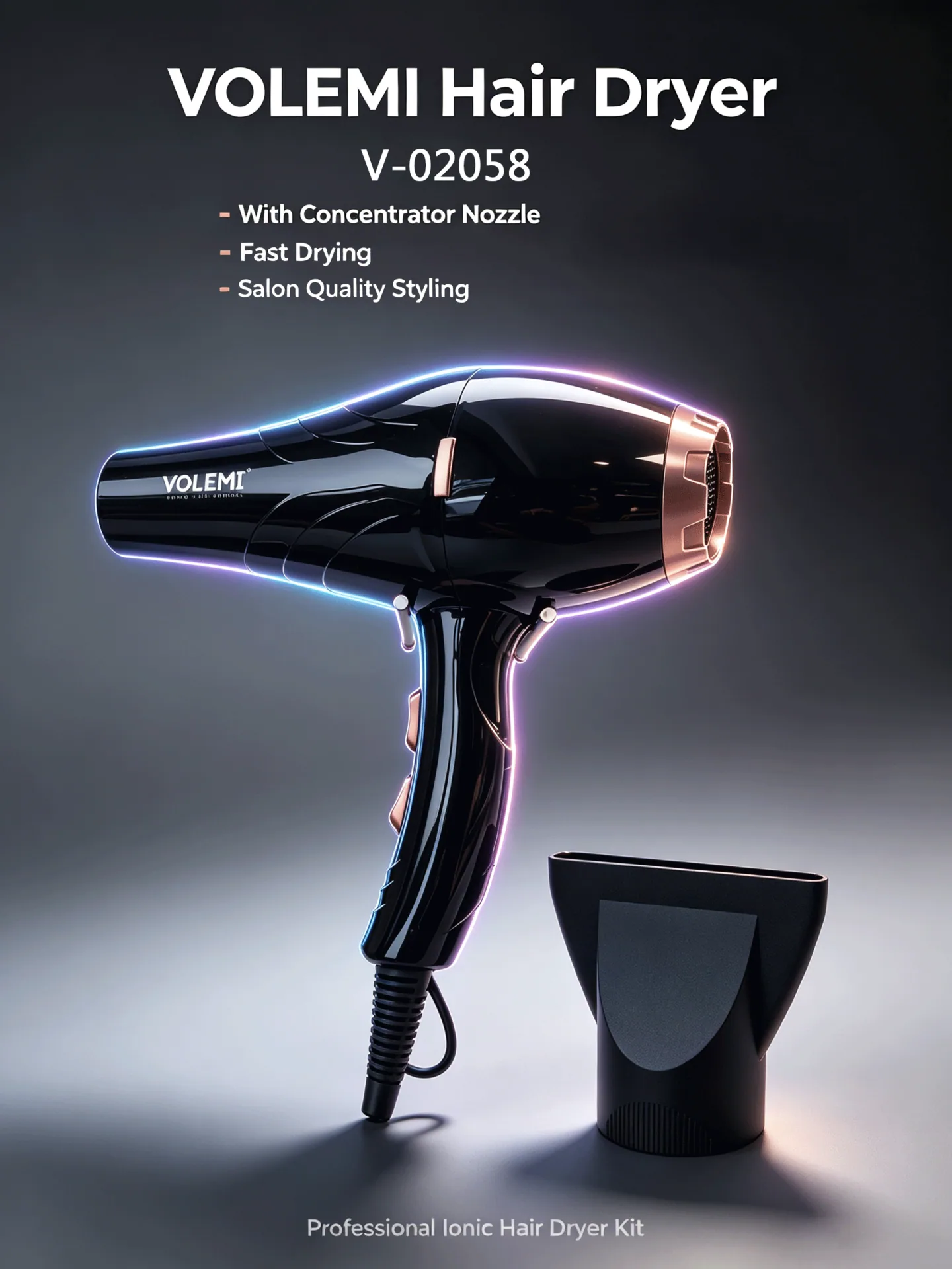 VOLEMI Negative Ion Hair Dryer Set Black Salon V-02058