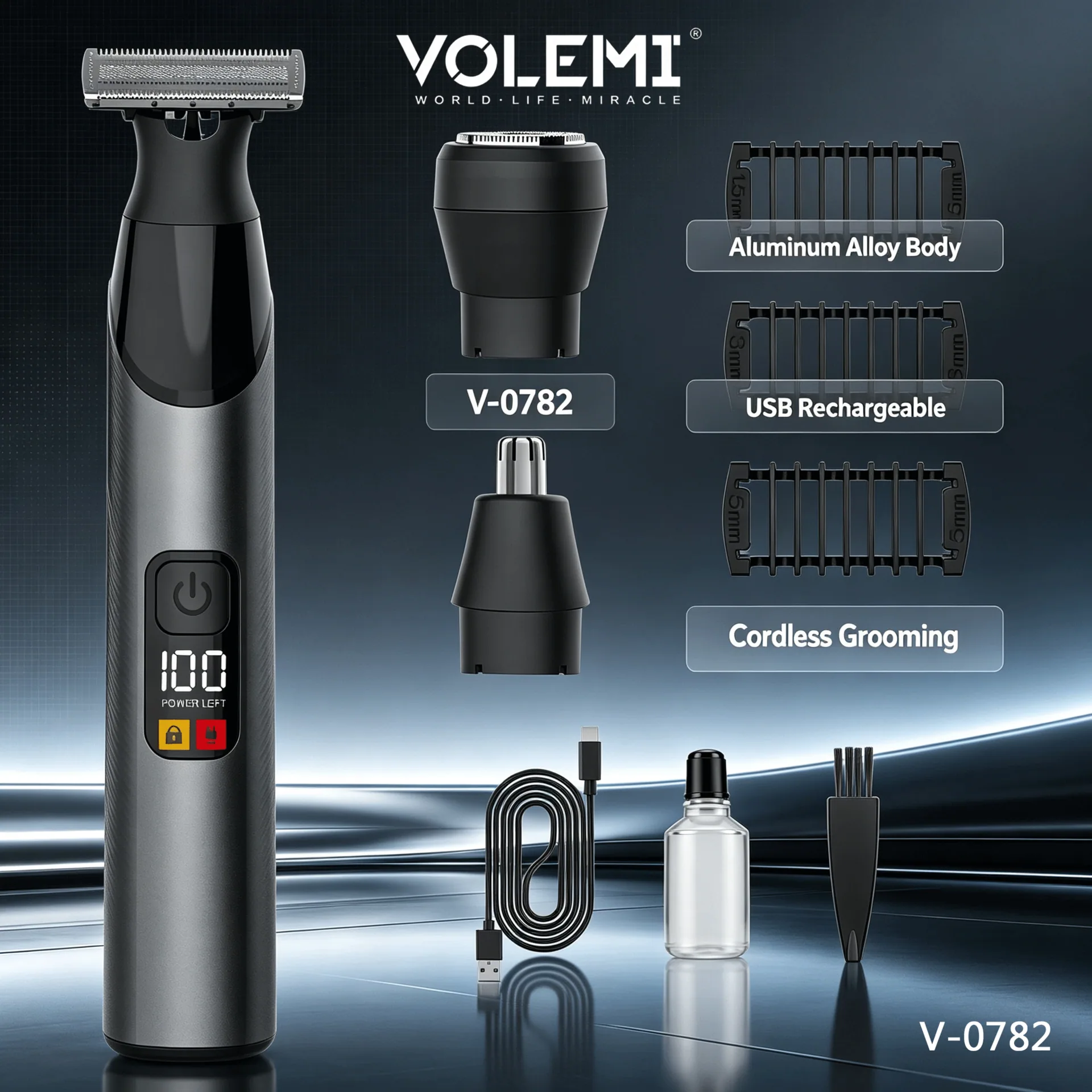 VOLEMI Profesyonel Kablosuz Saç Kesme Makinesi Type-C Şarj Edilebilir V-0782