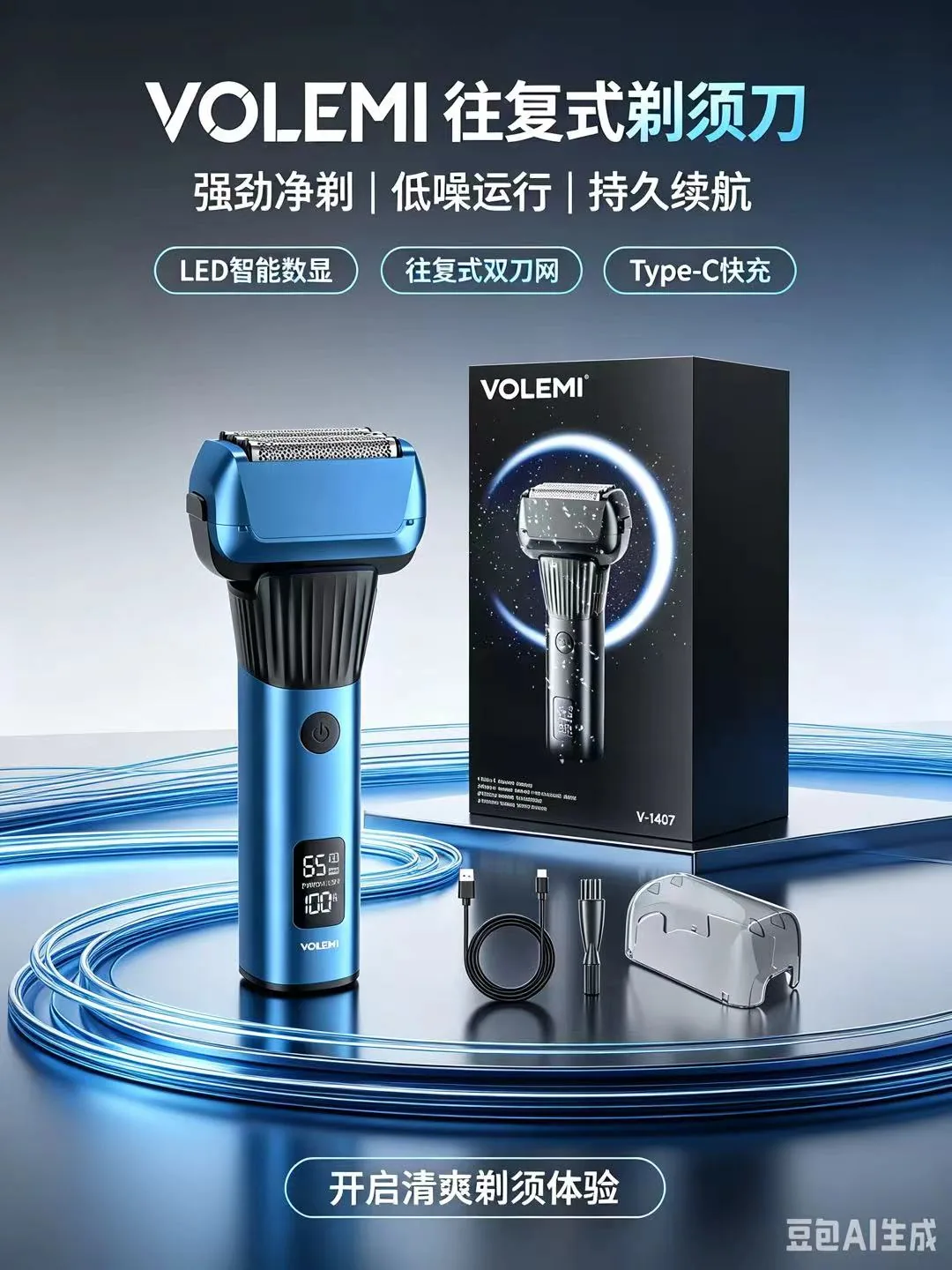 VOLEMI Rechargeable Hair Clipper Quiet Motor Steel Blade V-1407
