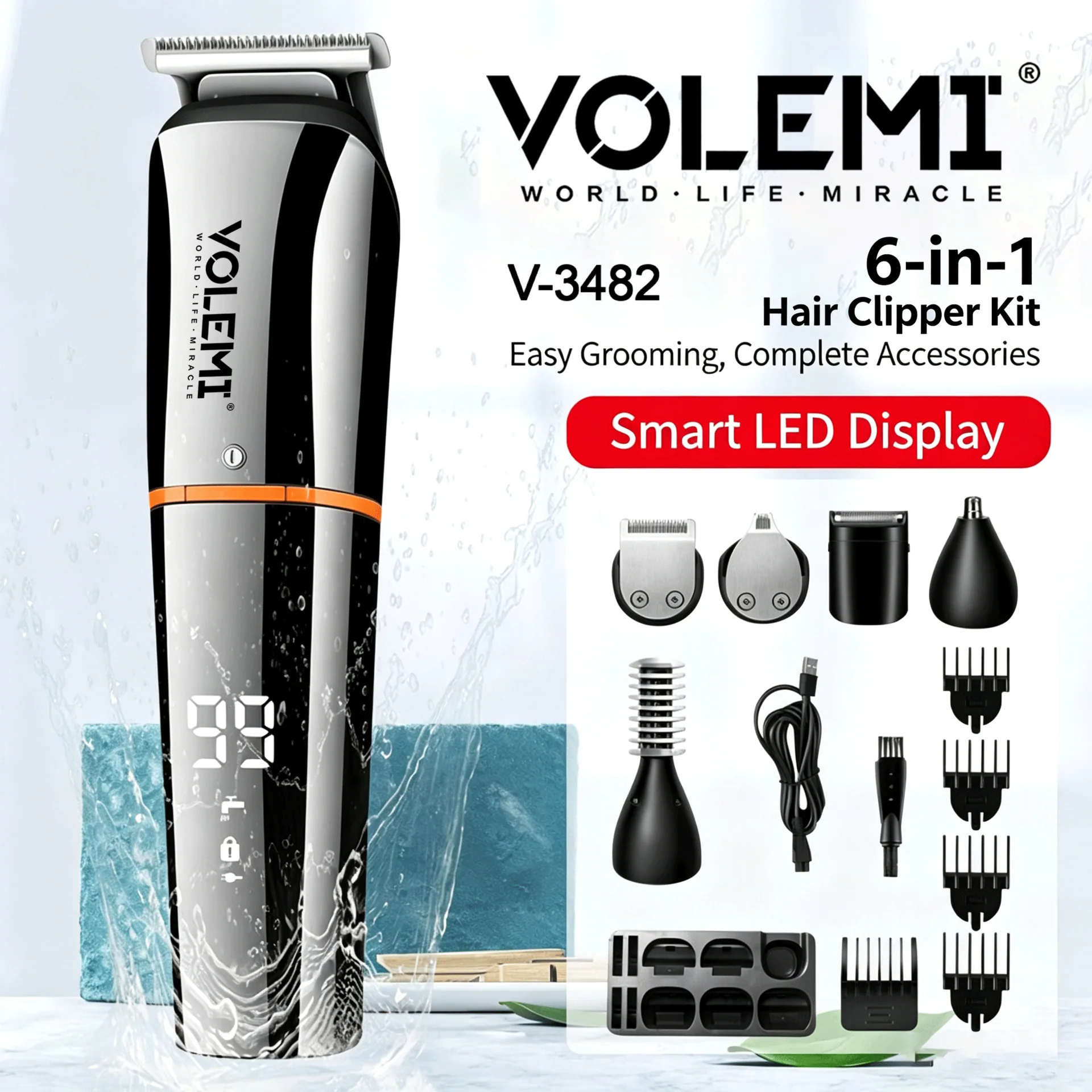 VOLEMI Men's Shaver Rotary Head Wet & Dry Type-C V-3482