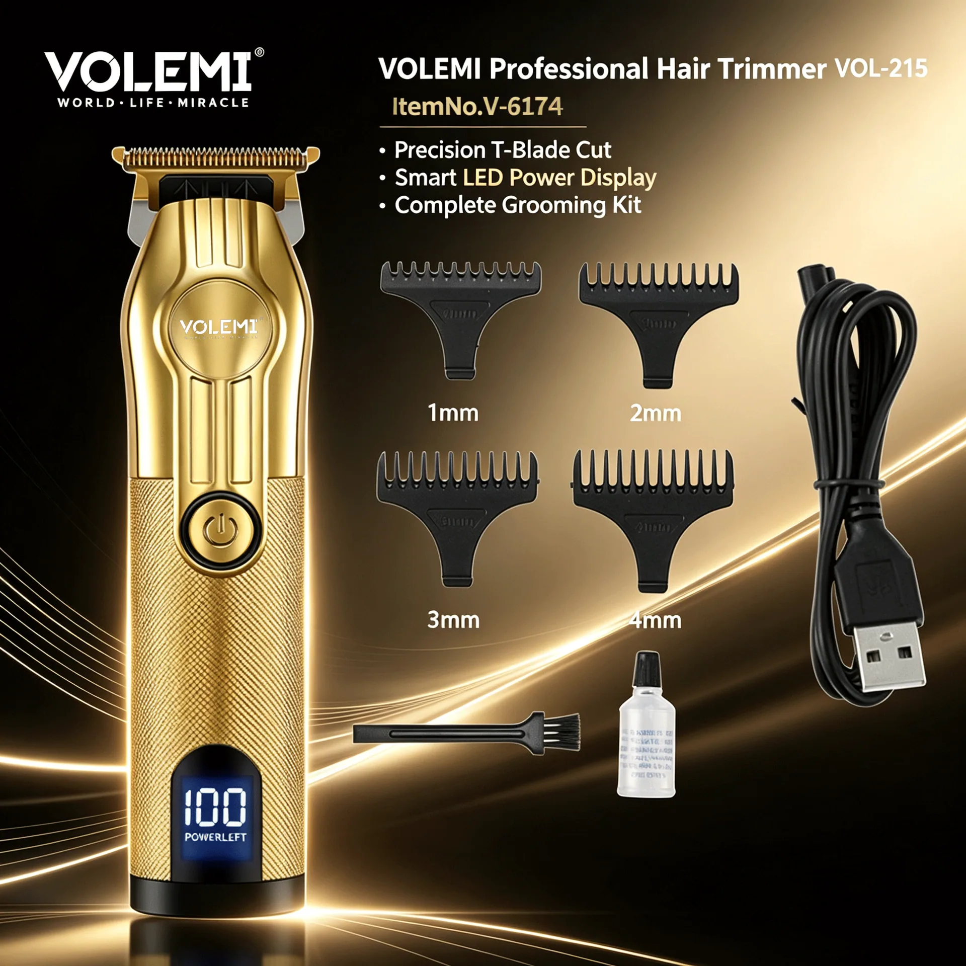VOLEMI Hair Clipper Kit Quiet Motor Steel Blade V-6174