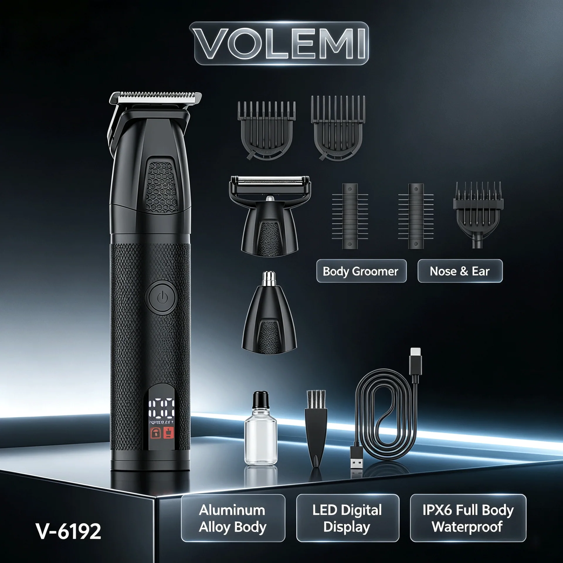 VOLEMI Cordless Hair Clipper Steel Blade Rechargeable V-6192