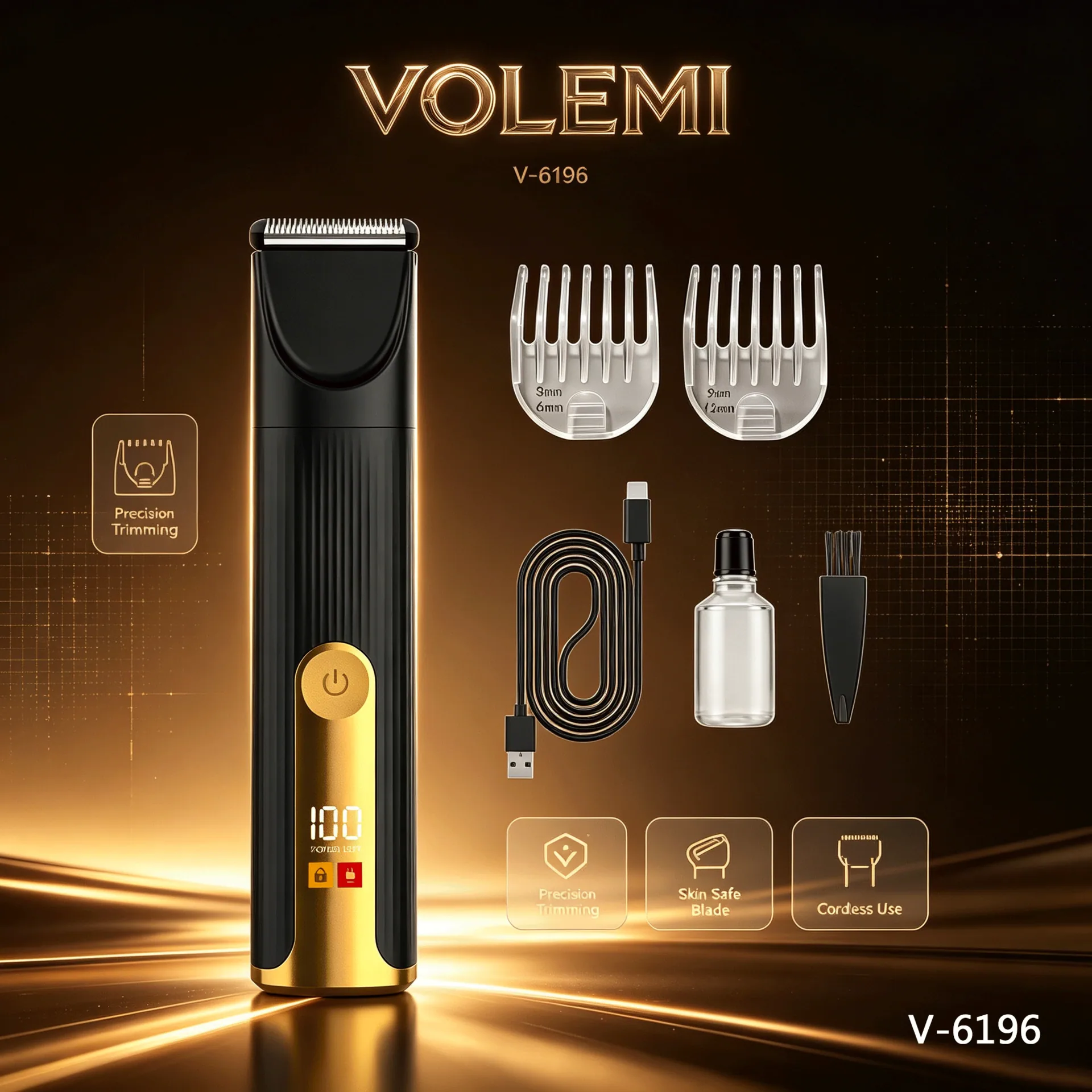 VOLEMI Mesin Cukur Rambut Tanpa Kabel Motor Senyap Pisau Baja V-6196