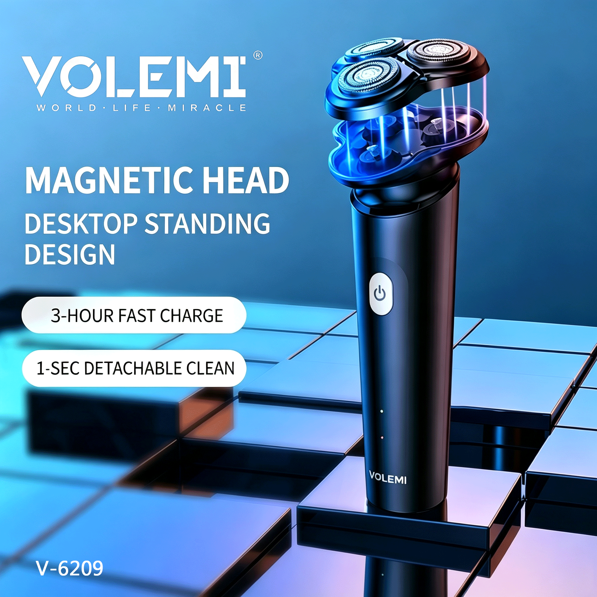 VOLEMI Men's Shaver Floating Foil Wet & Dry USB Type-C V-6209
