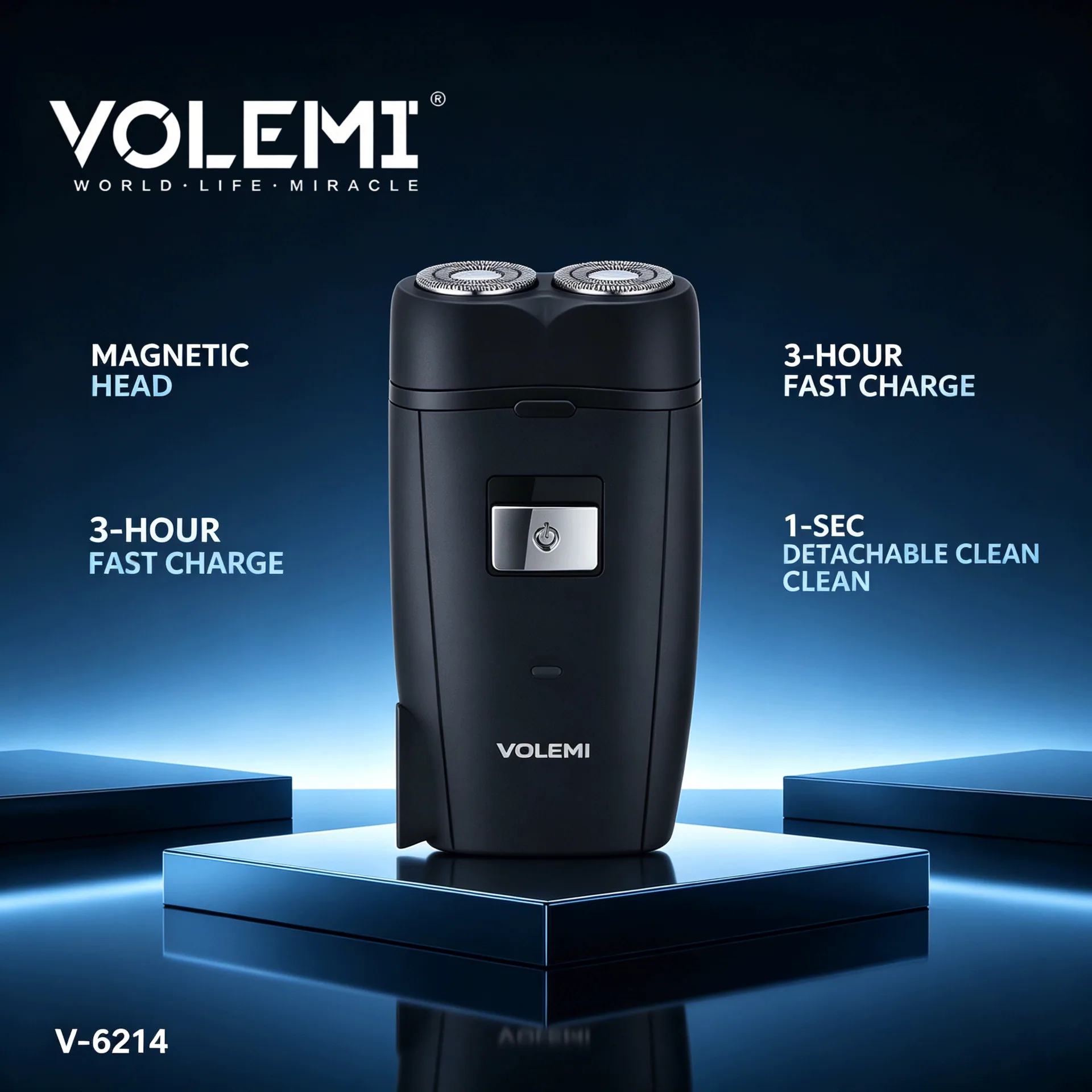 VOLEMI Men's Shaver Rotary Head Wet & Dry USB Rechargeable V-6214