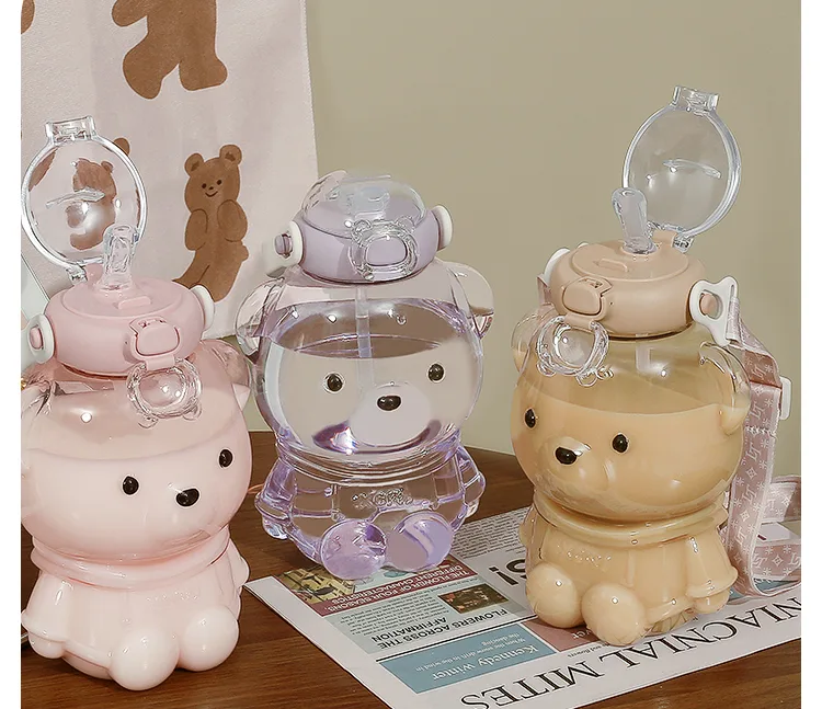 Little Tea Diary 1000ml Gudu Bear Water Bottle White Peach Oolong Pink 15