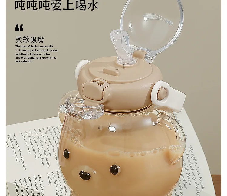 Little Tea Diary 1000ml Gudu Bear Water Bottle White Peach Oolong Pink 5