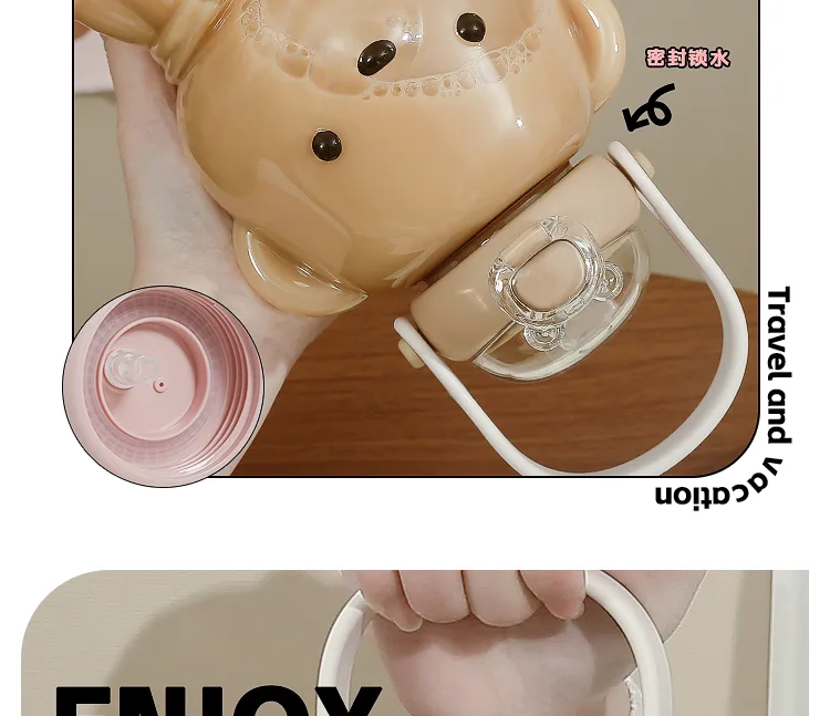 Little Tea Diary 1000ml Gudu Bear Water Bottle White Peach Oolong Pink 9