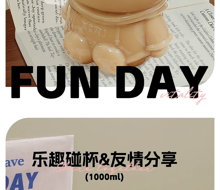 Little Tea Diary 1000ml Gudu Bear Water Bottle White Peach Oolong Pink 6