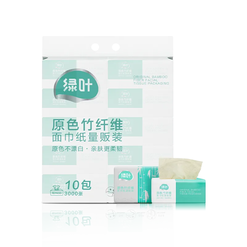 Green Leaf 100-Pull Natural Color Bamboo Fiber Facial Tissue Bulk Pack (M) 10 Packs 3000 Sheets