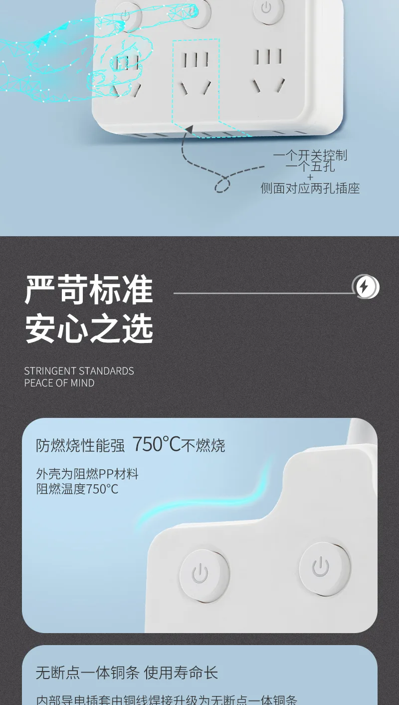 Lüyehui One-to-Six Power Strip with Cord 7