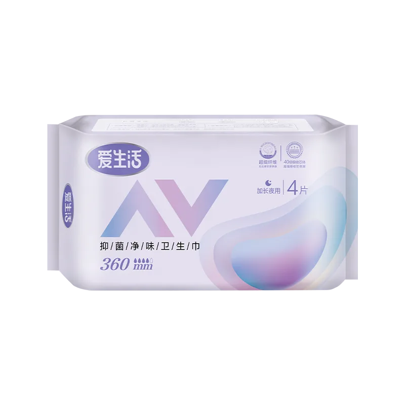 Aishenghuo Antibacterial Extra-Long Night Sanitary Pads 360mm 4 Pads