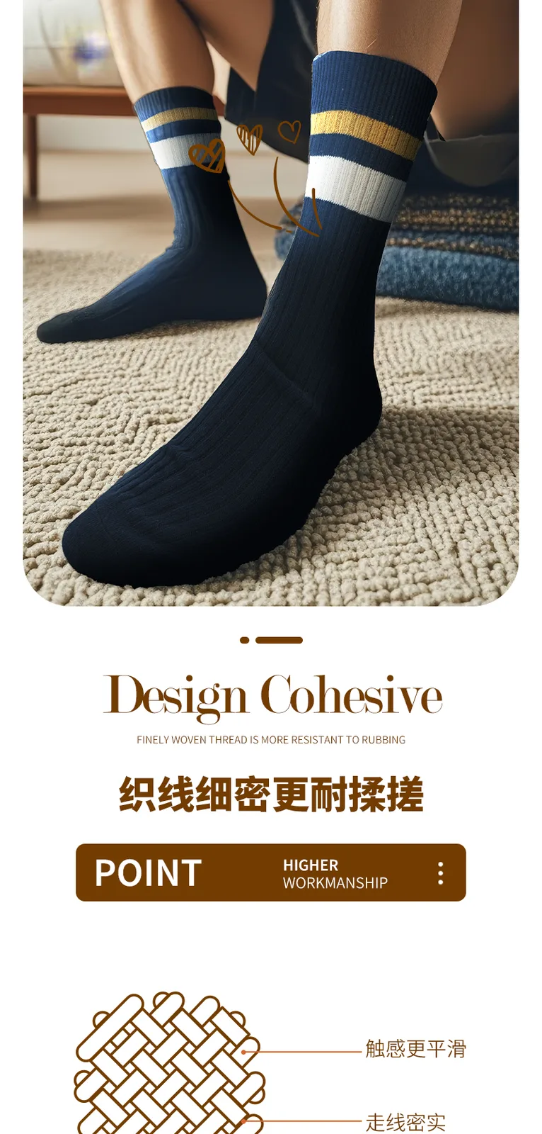 Jiadeli Men's Double-Needle High-Quality Long Tube Cotton Socks - Black Gray Blue Five-Pair Pack 5