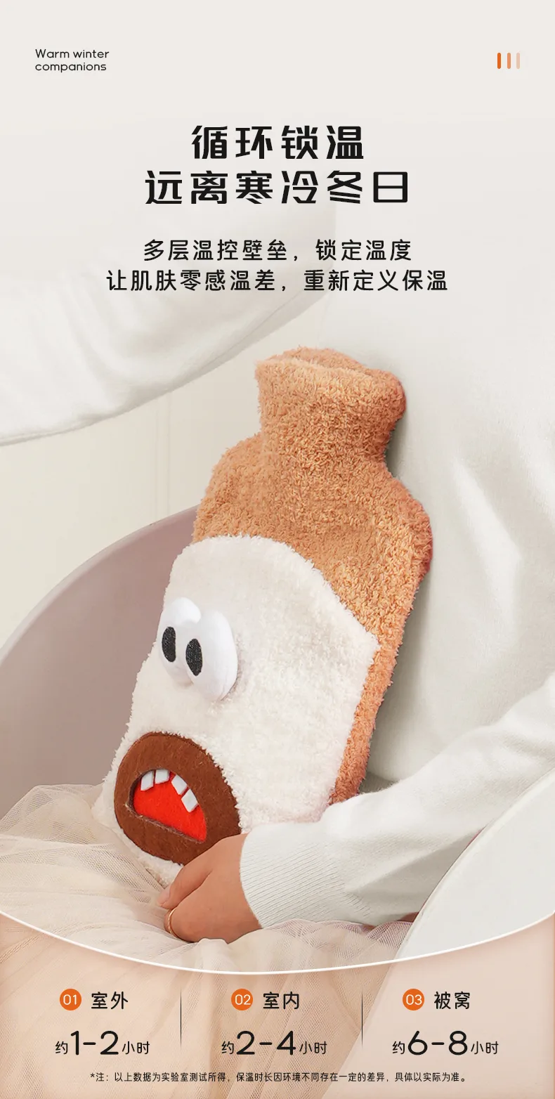 Medium Cloud Fleece Hand-Insert Fabric Cover Plastic Hot Water Bottle / 1000ml 10