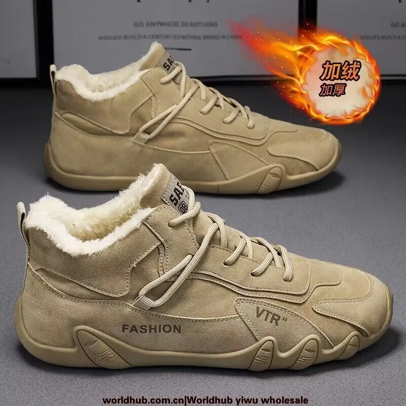 2023 winter fleece shoes mens trend versatile construction site anti-slip thickened warm cotton shoes labor protection trendy