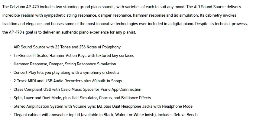 Casio Electric Digital Piano AP-470BK Keyboard 88 keys Heavy Hammer Keyboard For Beginner And Adult