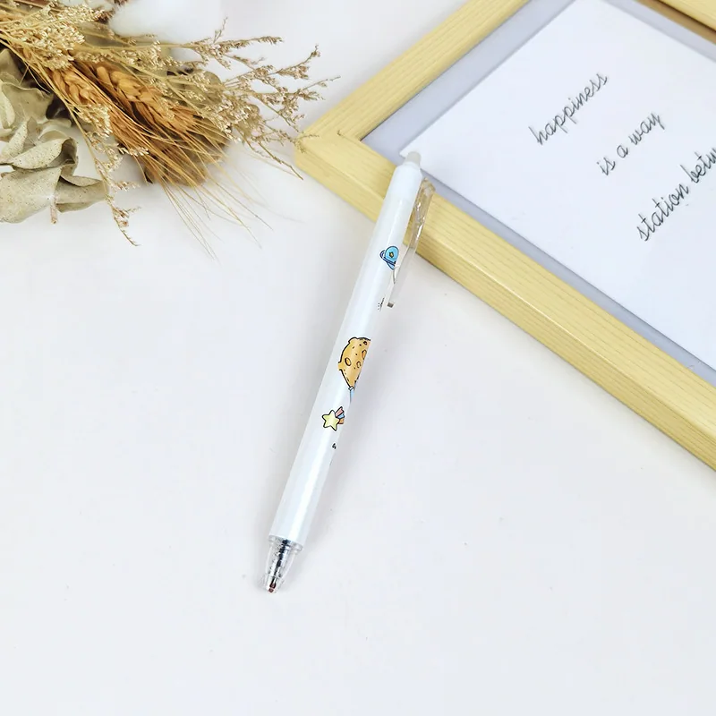 Cartoon astronaut erasable press strap pen clip neutral pen 0.5mm tungsten ball bead press type wholesale for elementary school 2