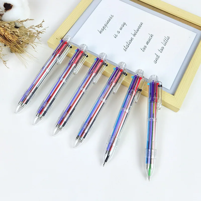 Press the ballpoint pen wholesale color cute plastic creative transparent six color ballpoint pen multi-color pen integrated neu 5