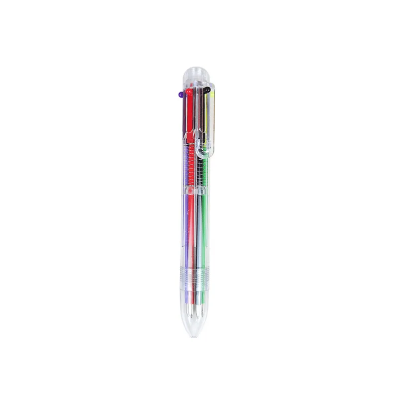 Press the ballpoint pen wholesale color cute plastic creative transparent six color ballpoint pen multi-color pen integrated neu