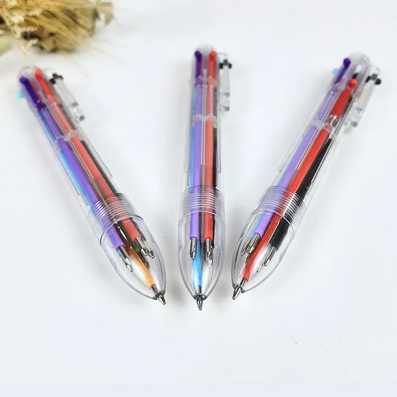 Press the ballpoint pen wholesale color cute plastic creative transparent six color ballpoint pen multi-color pen integrated neu 3