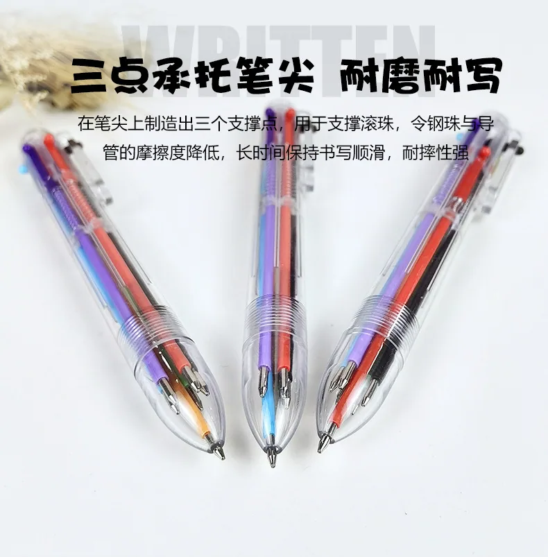 Press the ballpoint pen wholesale color cute plastic creative transparent six color ballpoint pen multi-color pen integrated neu 11