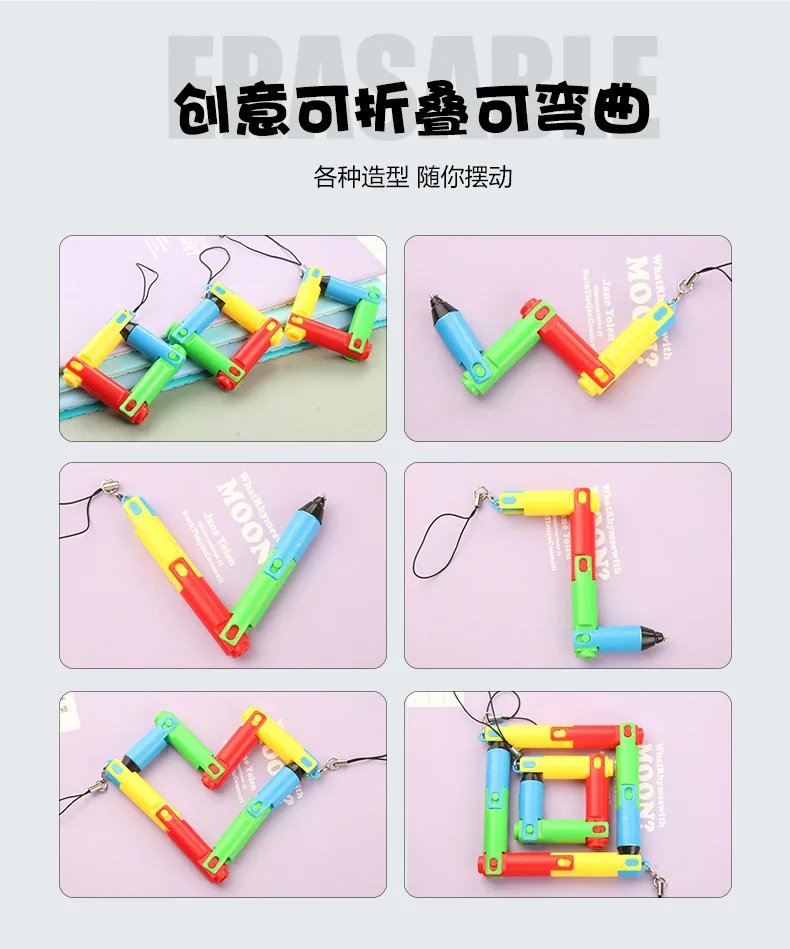 New Creative Cute Folding Ballpoint Pen Primary School Student Reward Stationery Flexible and Deformable with Hanging Rope Ballp 11
