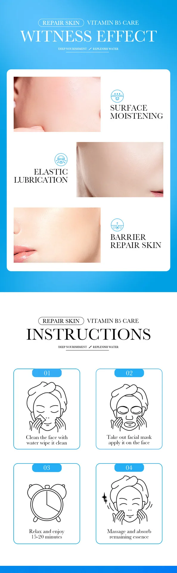 BIOAOIA Vitamin B5 Hyaluronic Acid soothing repairing facial mask sachet detail close-up for cross-border wholesale