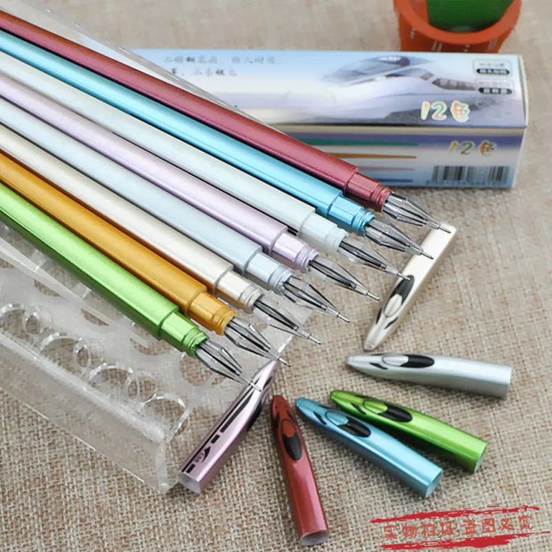 Creative Harmony Train Pen Crystal Drill Bit Student Neutral Pen Box Black Needle Pen Office Stationery Trendy 3