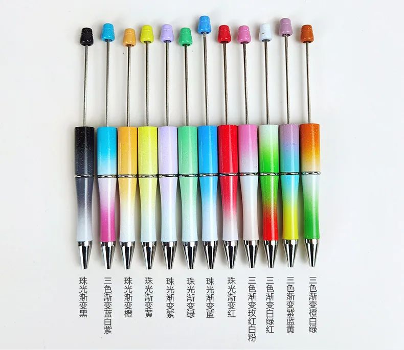 Wholesale of cross-border plastic bead pens, creative handmade DIY spinning ballpoint pens for students, new beaded neutral p