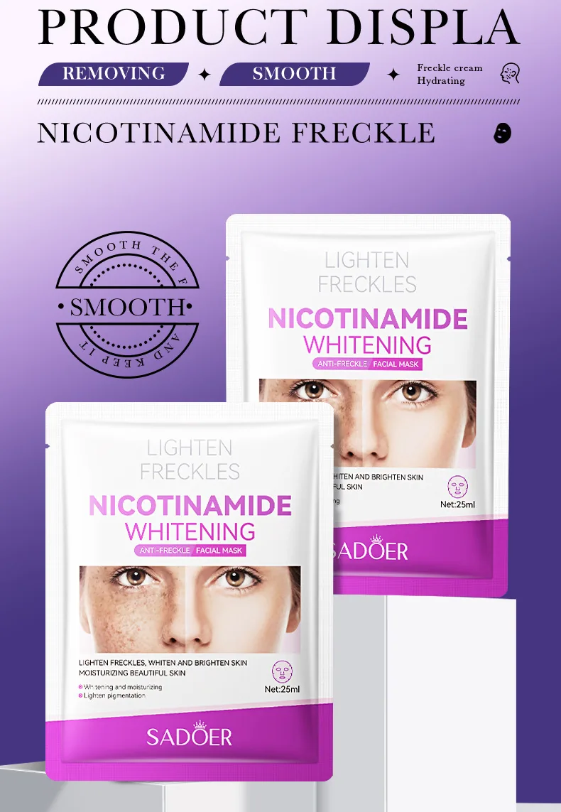 SADOER Nicotinamide facial mask moisturizing essence texture display, whitening and freckle removing facial care, all English