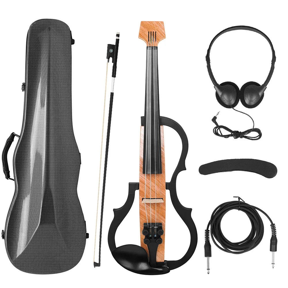 Carbon fiber headless electroacoustic violin, silent violin, adult professional performance electronic violin set with case 5