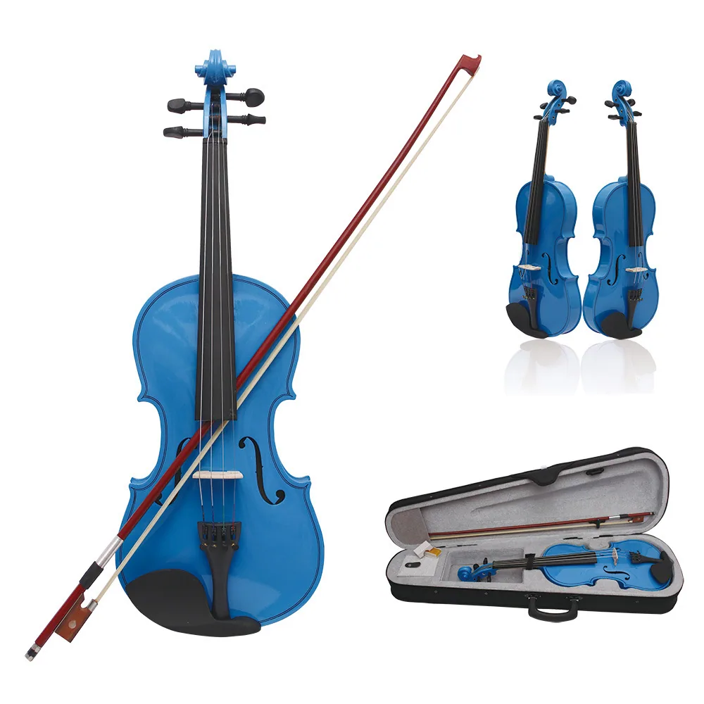 Colorful popular violin, solid wood violin, children's beginner's practice, adult performance of violin, 4/4 foreign trade whole 6