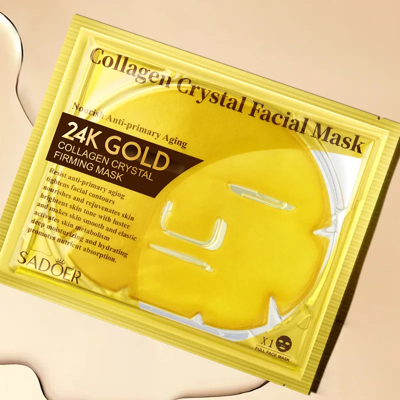 SADOER 24K Gold Collagen Mask usage scenario image, demonstrating facial fit, moisturizing, and firming skincare effects.