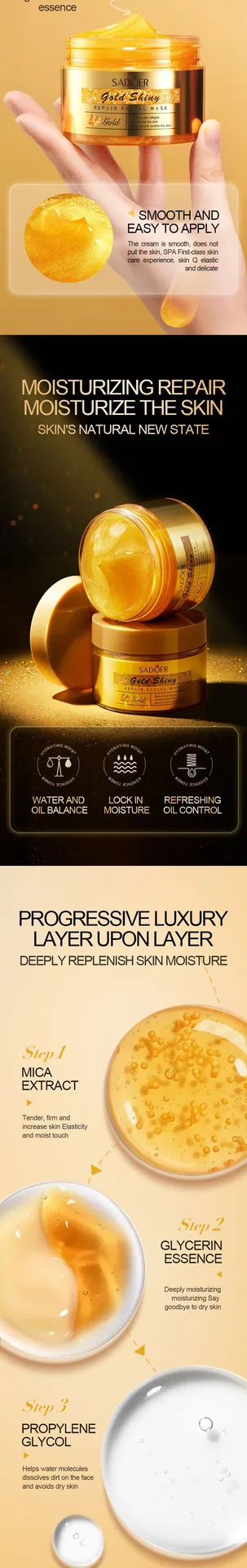 Wholesale SADOER Gold Repair Mask jar size and packaging display for cross-border foreign trade hydrating moisturizing supply