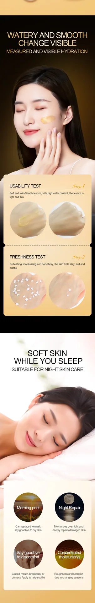 SADOER Gold Repair Mask ingredient and gold foil feature close-up for full English cross-border wholesale skincare supply