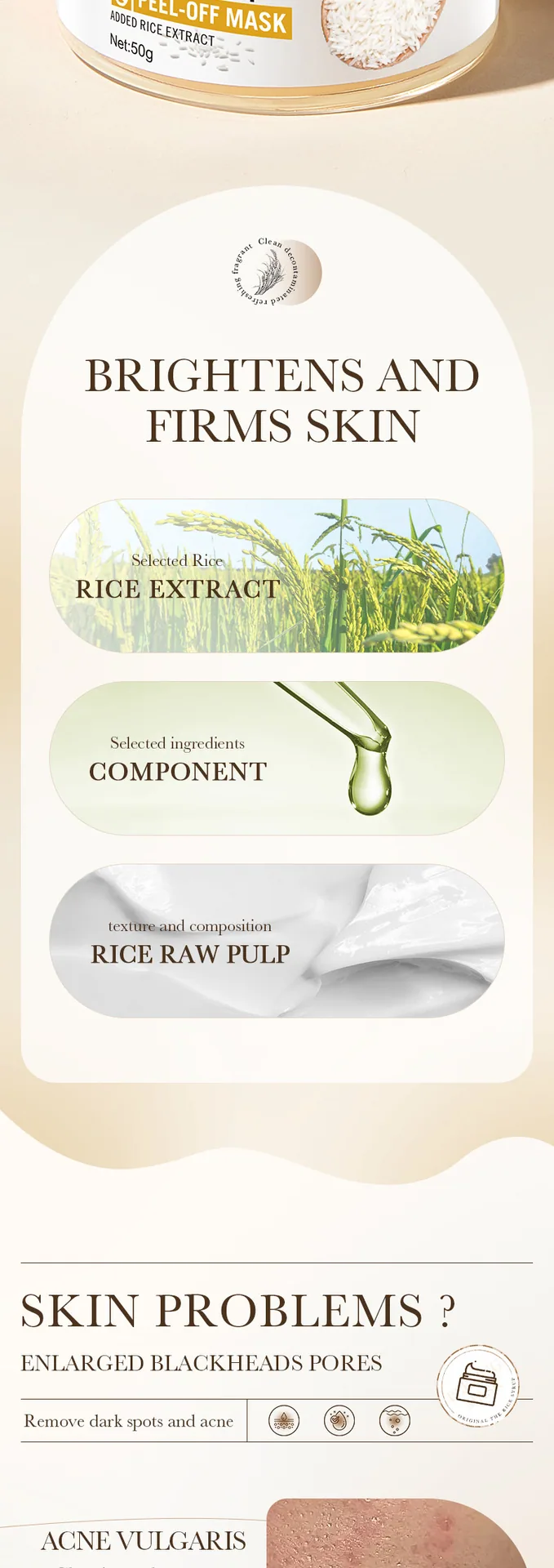 BIOAOUA rice puree mask sachet size and packaging detail, portable tear-off design for travel, cross-border wholesale supply