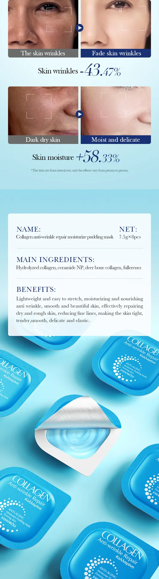 FAYANKOU Collagen facial mask cross-border e-commerce foreign trade wholesale, small pudding anti wrinkle repair facial care