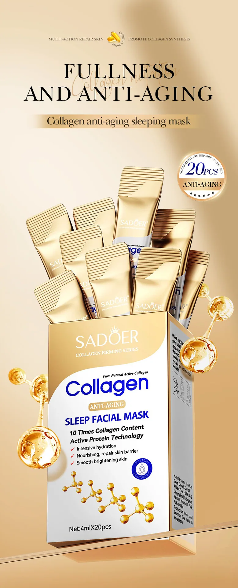 SADOER Collagen Anti Wrinkle Moisturizing facial mask Sleep facial mask Use Scenarios Show Foreign Trade Cross border facial 