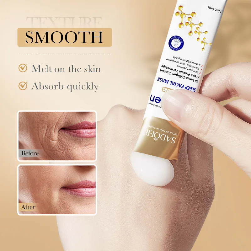 SADOER Sleeping facial mask Open bag Texture close-up Bone collagen essence Moisturizing cream like display