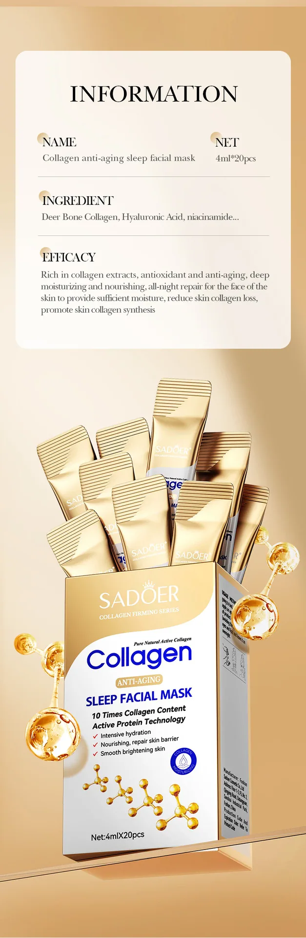 SADOER Collagen Anti Wrinkle Sleep facial mask facial mask Material and Process Details Display Foreign Trade Cross border fa