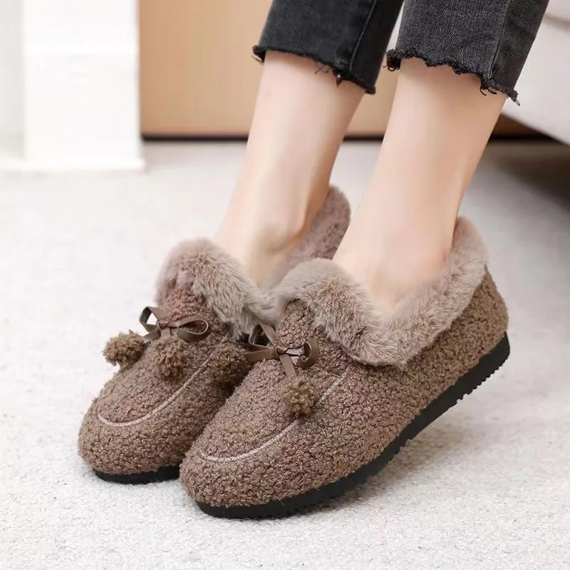 Doudou Shoes Autumn/Winter New Women's Cotton Shoes Korean Edition with Velvet Women's Shoes Fury Shoes Warm Home Women's Shoes