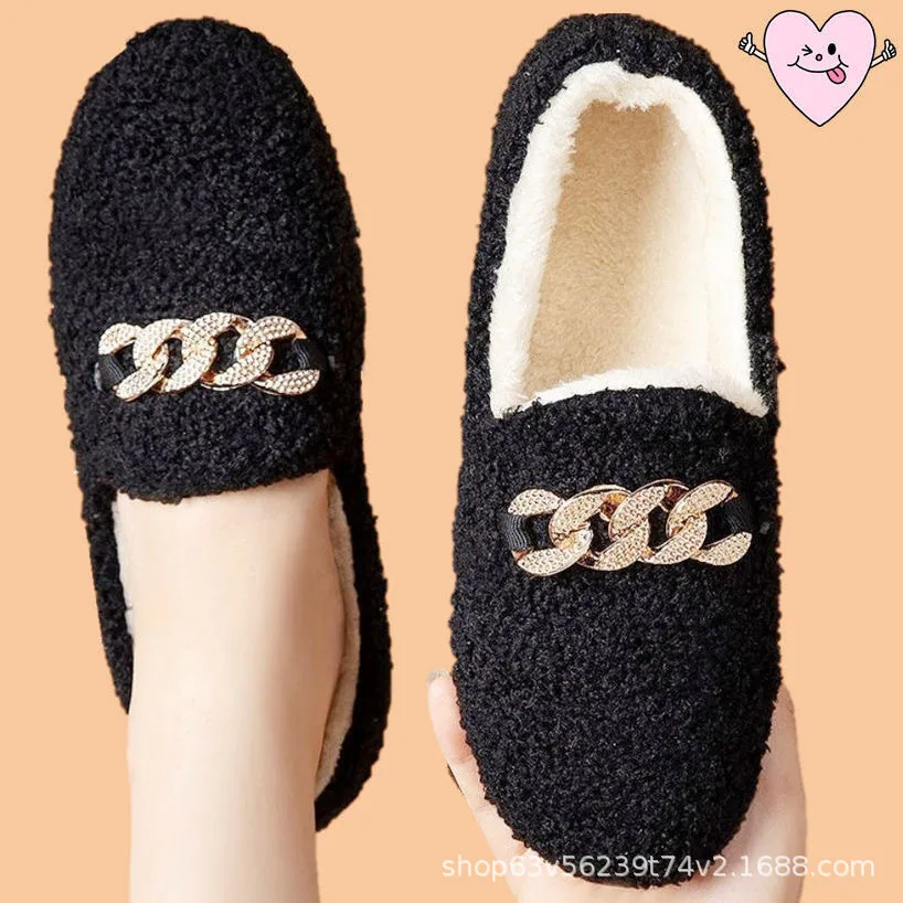 Doudou Shoes Autumn/Winter New Women's Cotton Shoes Korean Edition with Velvet Women's Shoes Fury Shoes Warm Home Women's Shoes 3