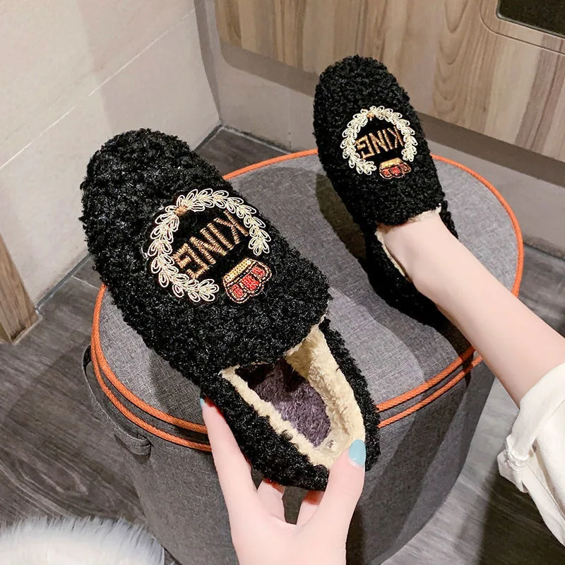 Autumn and winter new fur shoes for women, Korean version popular women's shoes, solid color cotton shoes, soft sole and velvet