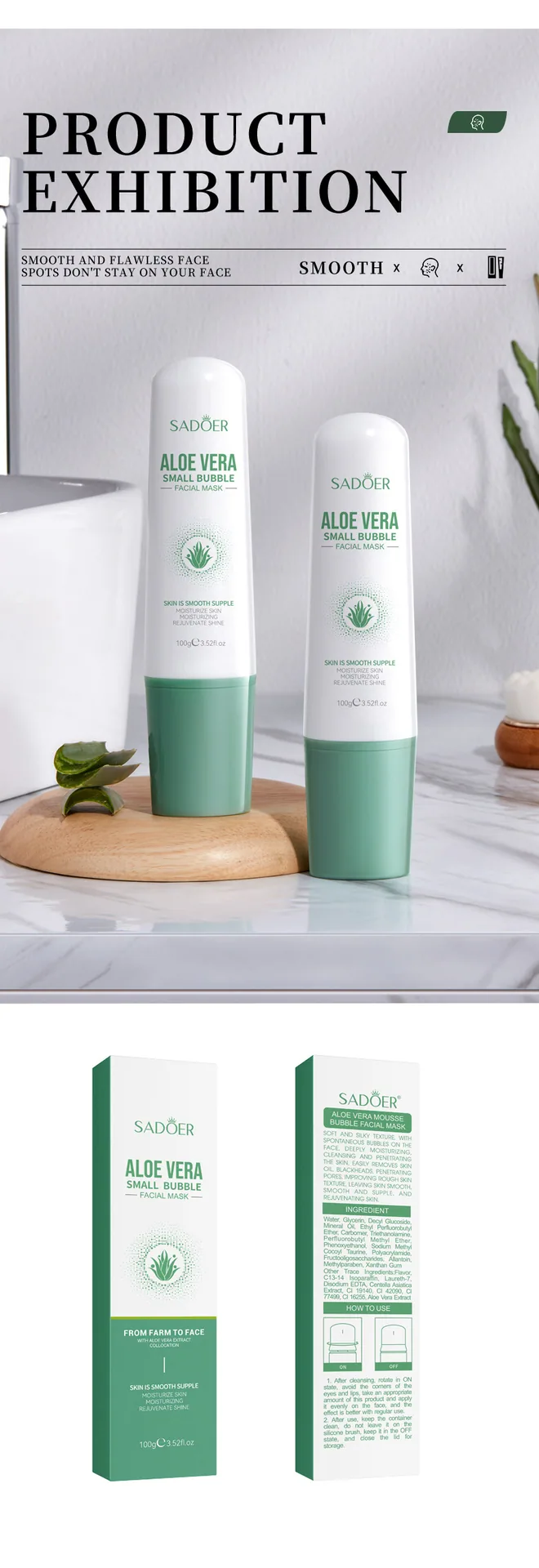 SADOER aloe vera small bubble mask set for cross-border foreign trade, plant essence anti-blackhead acne serum skincare whole
