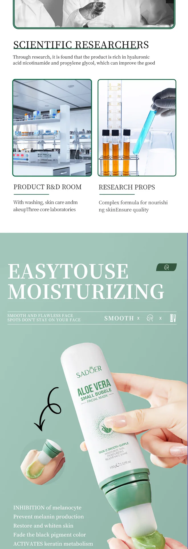 SADOER aloe vera small bubble mask single sachet size and net content label for cross-border foreign trade skin care serum