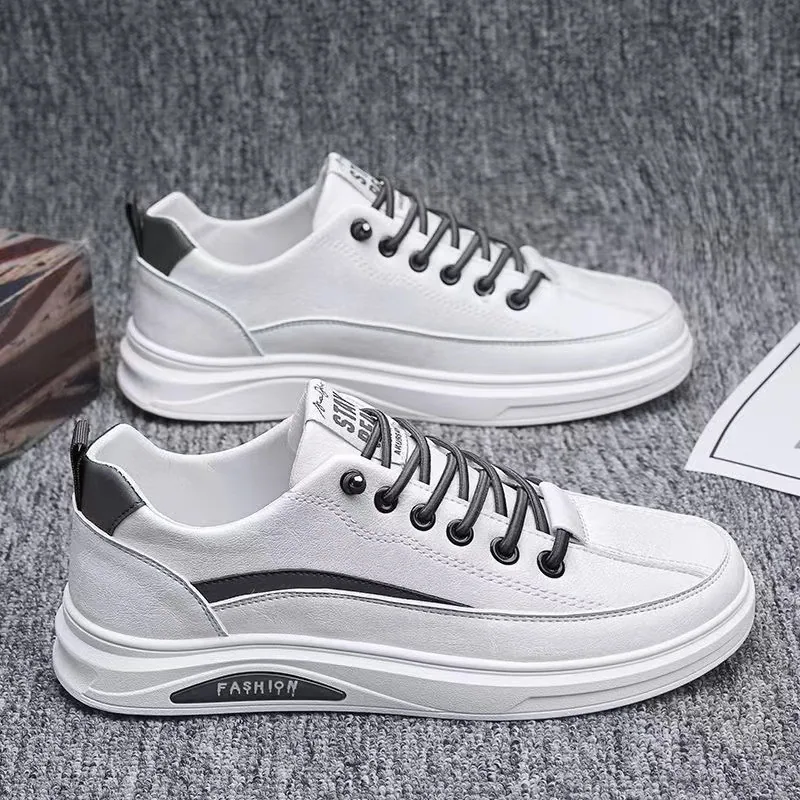 Board shoes men's leather surface comfortable versatile trendy shoes soft sole comfortable breathable low cut lace up fashionabl 3