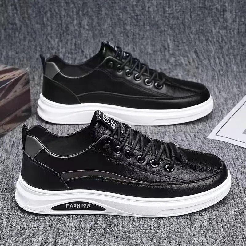 Board shoes men's leather surface comfortable versatile trendy shoes soft sole comfortable breathable low cut lace up fashionabl 2